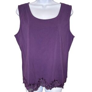 Coldwater Creek Womens Purple Lace Hem Tank Top Scoop Neck Sz XL Cottagecore